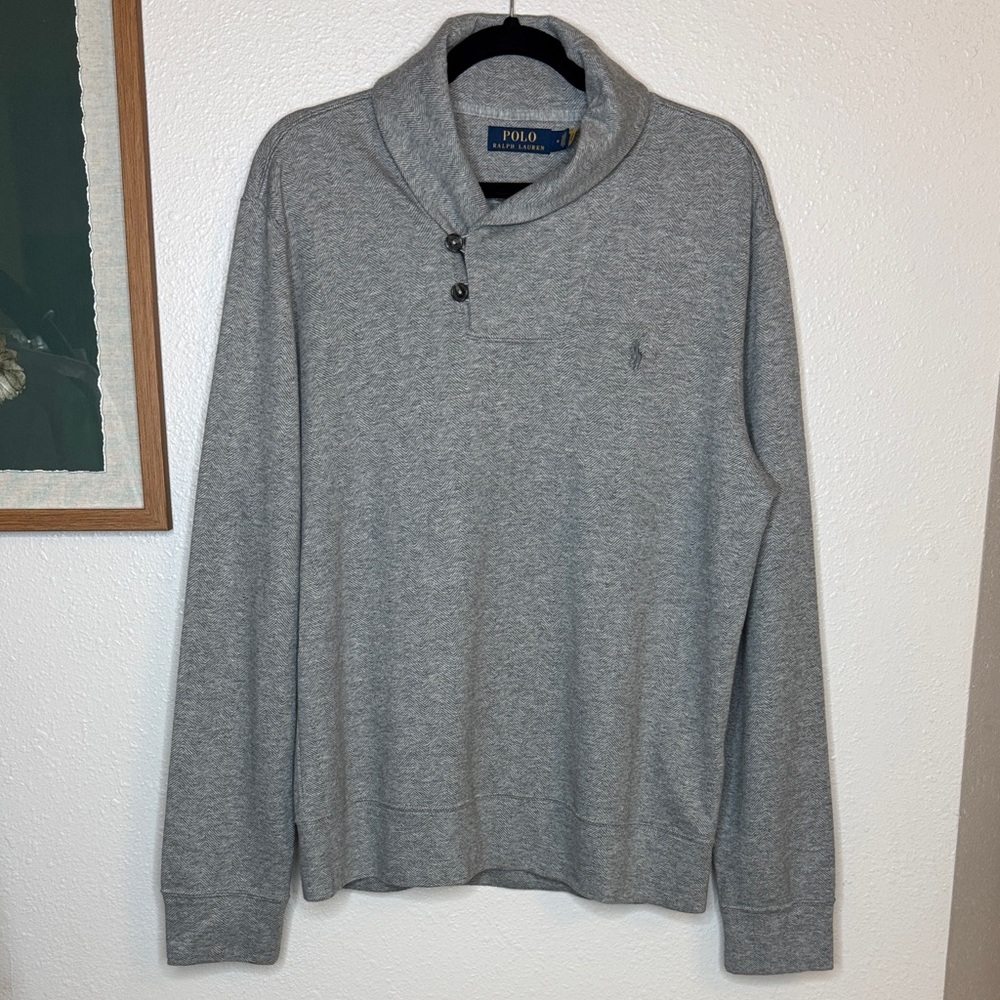 Polo by Ralph Lauren Jersey Shawl-Collar Pullover Sweater in Gray‎ - Med